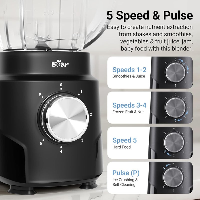 Bear 800W 6-Speed Blender, Smoothie Blender for Kitchen with 50oz(1.5L) BPA-Free Cup/Suction Feet/Feeding Hole/10 blades, Countertop Blender for Smoothies, Crush Ice, Frozen Fruit, Juice and Puree - Image 4